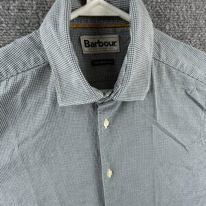 Barbour Button Up Shirt Houndstooth Tailored Fit Small Green Blue Men Cotton